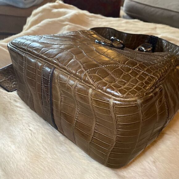 Ralph Lauren Collection Made in Italy Brown Alligator Soft Side Hobo Hand Bag - Picture 15 of 16